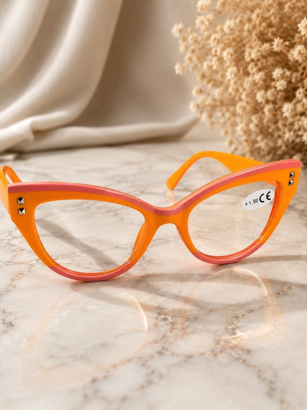 Viola Mag Orange Pink Cat Eye Reading Glasses +1.50 Retro Statement Eyewear